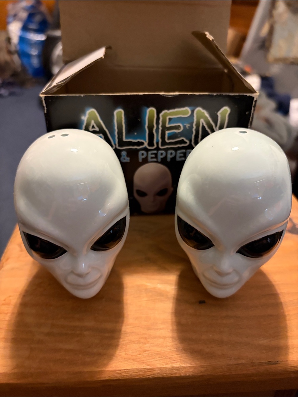 Alien Head Salt and Pepper Shakers - White Ceramic